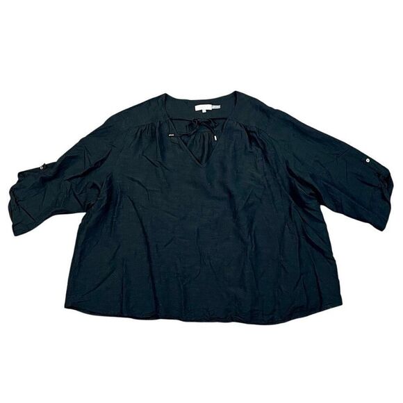 Calvin Klein Black Linen V-neck3/4 Sleeve Blouse 3X - Picture 1 of 10